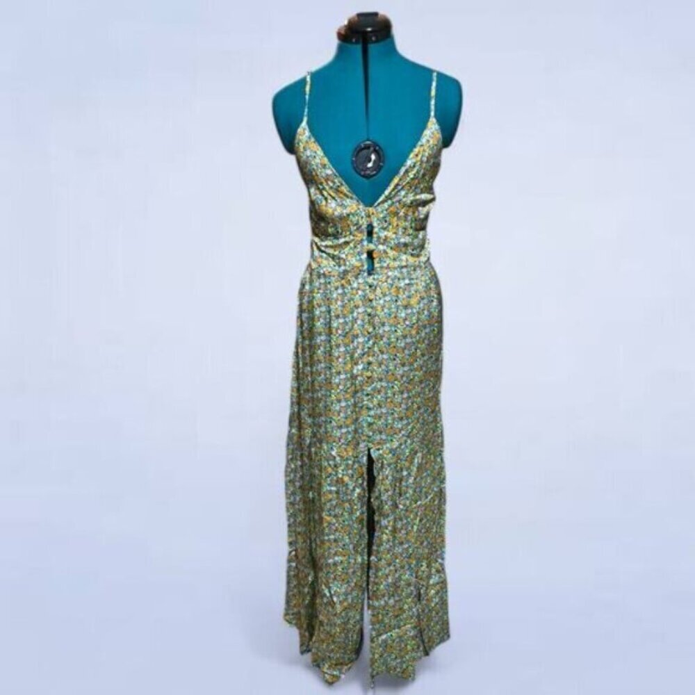 BNWT Maaji Olive Floral Maxi Slip Dress with Front Slit - Picture 2 of 10